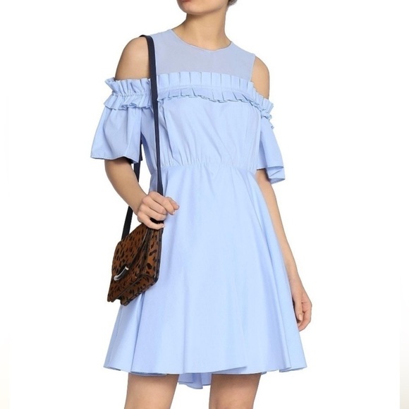 Sandro Spring/Summer Cold Shoulder Dress — Powder Blue Pleated Cotton, Size S - Picture 1 of 10